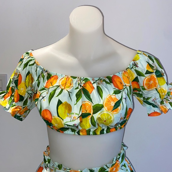 NWOT Citrus & Floral Crop Top With High Waisted Shorts Summer Set - Picture 3 of 7